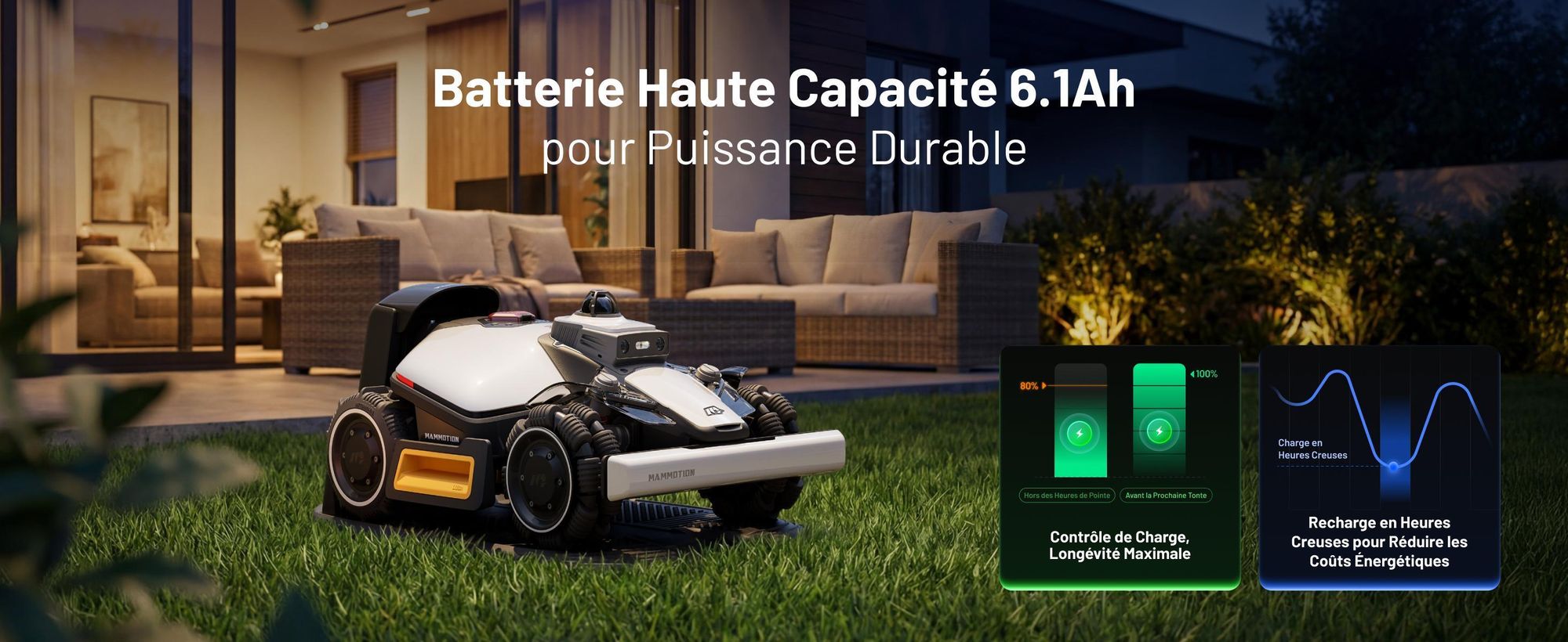 Robot tondeuse Mammotion LUBA Mini 2 AWD 1500 avec garage, sans fil, jusqu’à 1500 m², coupe bordures, DropMow, cartographie, 4G, APP
