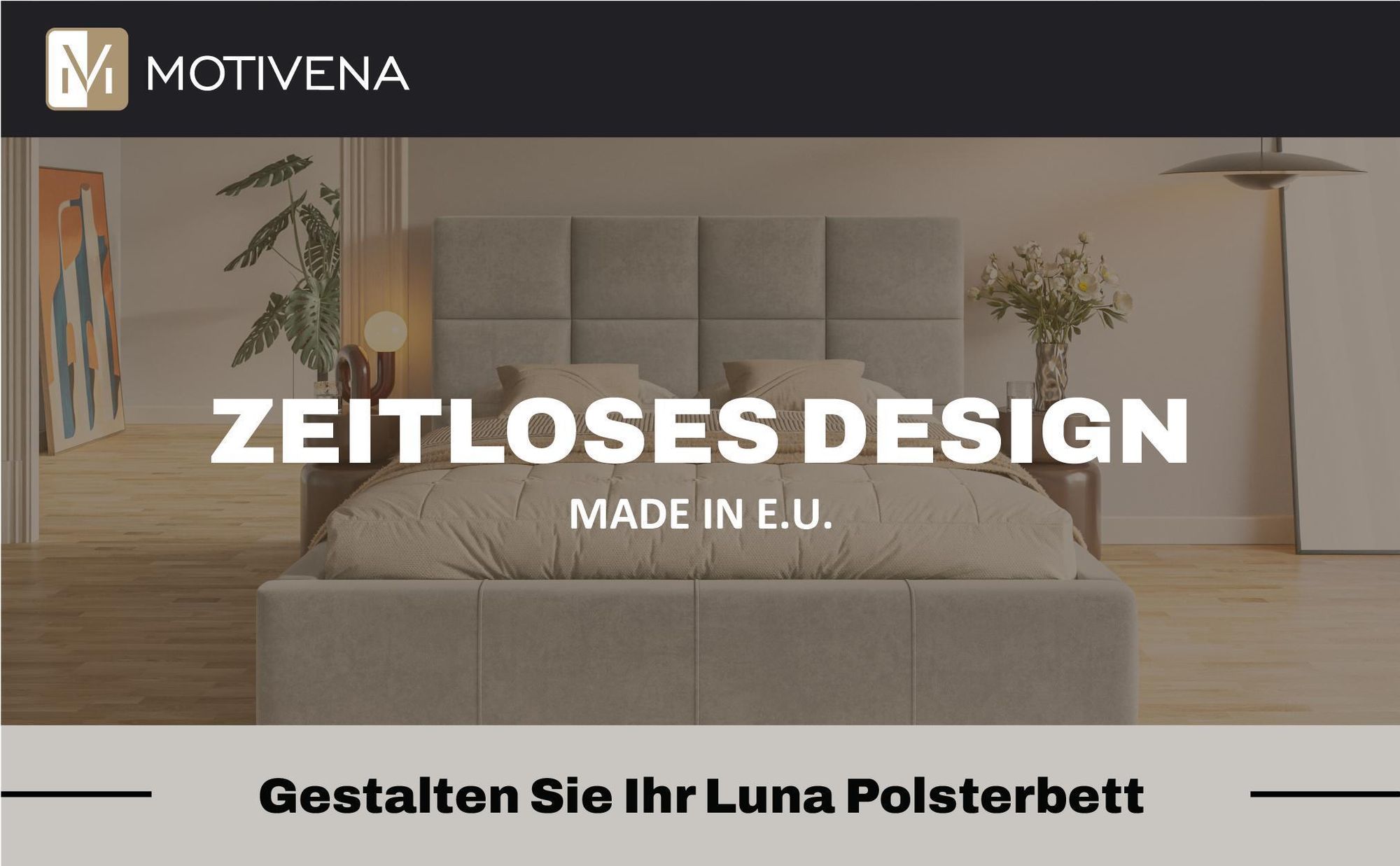 MOTIVENA Luna Polsterbett 200x200 mit Bettkasten, Holz Lattenrost, Bett 200x200 Beige Samt (Jasmine 24)