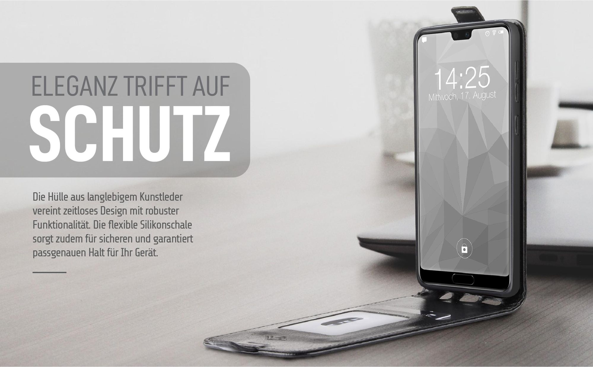 Handytasche in Schwarz für Huawei P20 im eleganten Design