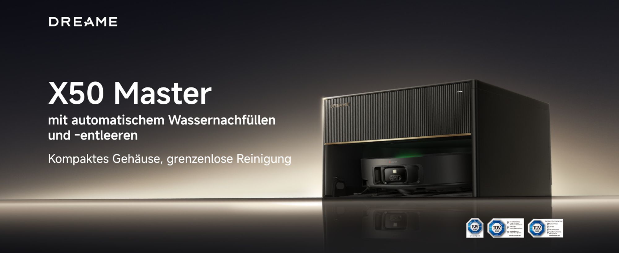 DREAME X50 Master Staubsaugerroboter mit 24,9cm Basisstation,Automatisches Nachfüllen＆Entleeren,Nachlaufsystem,AI Hindernisvermeidung,20000Pa, Schwarz