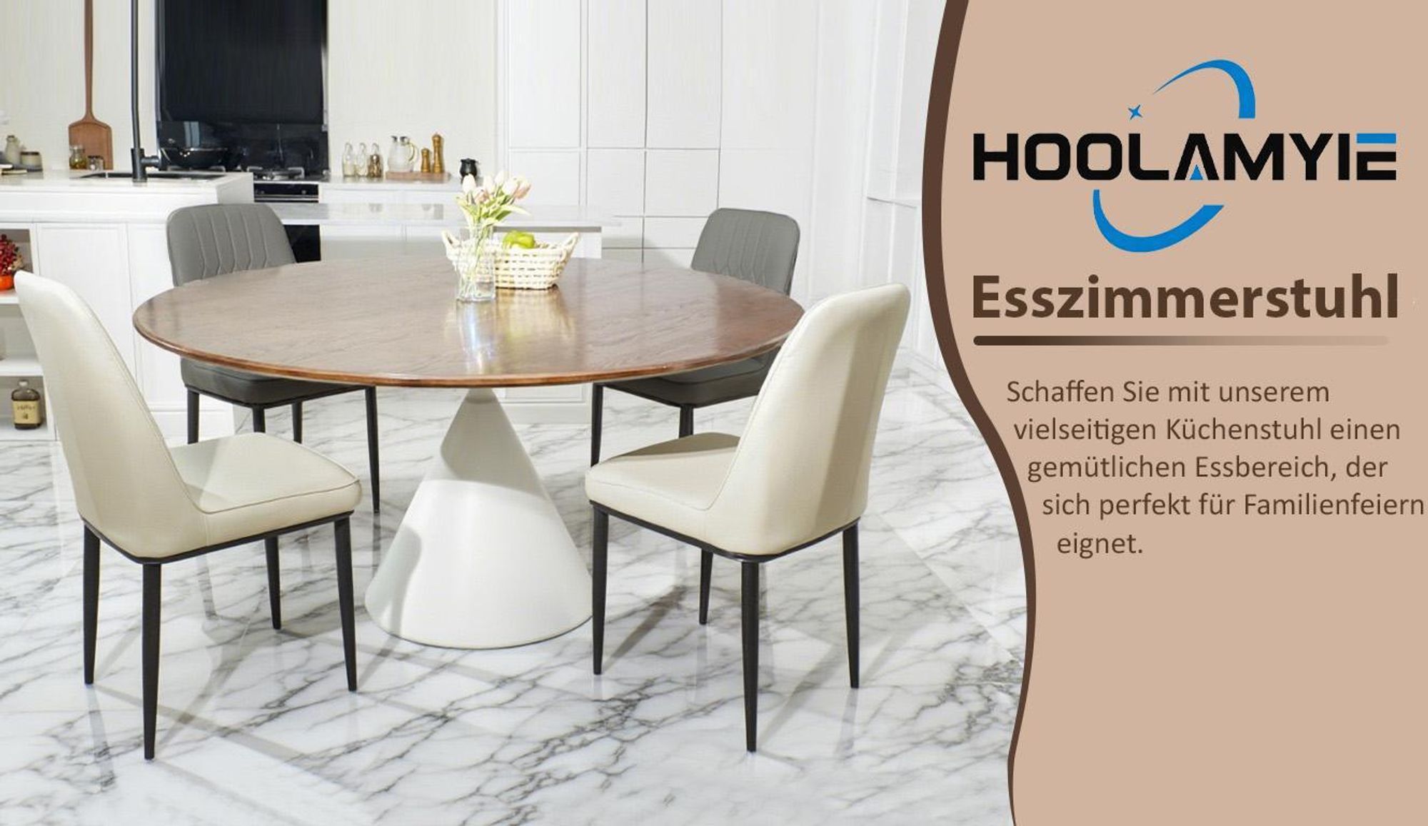 Esszimmerstühle 6er Set Beige – PolyurethanKunstleder Polsterstühle mit Ergonomischer Rückenlehne, Gepolsterte Küchenstühle mit Metallbeinen, Moderne Esszimme