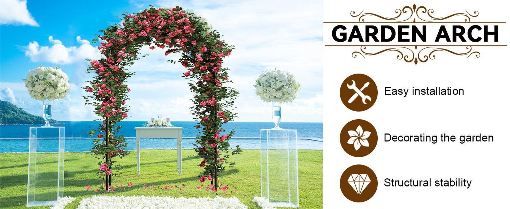 Speed Rosenbogen 240x140x38cm Metall Pergola Rankhilfe Rankgitter Torbogen /Schwarz