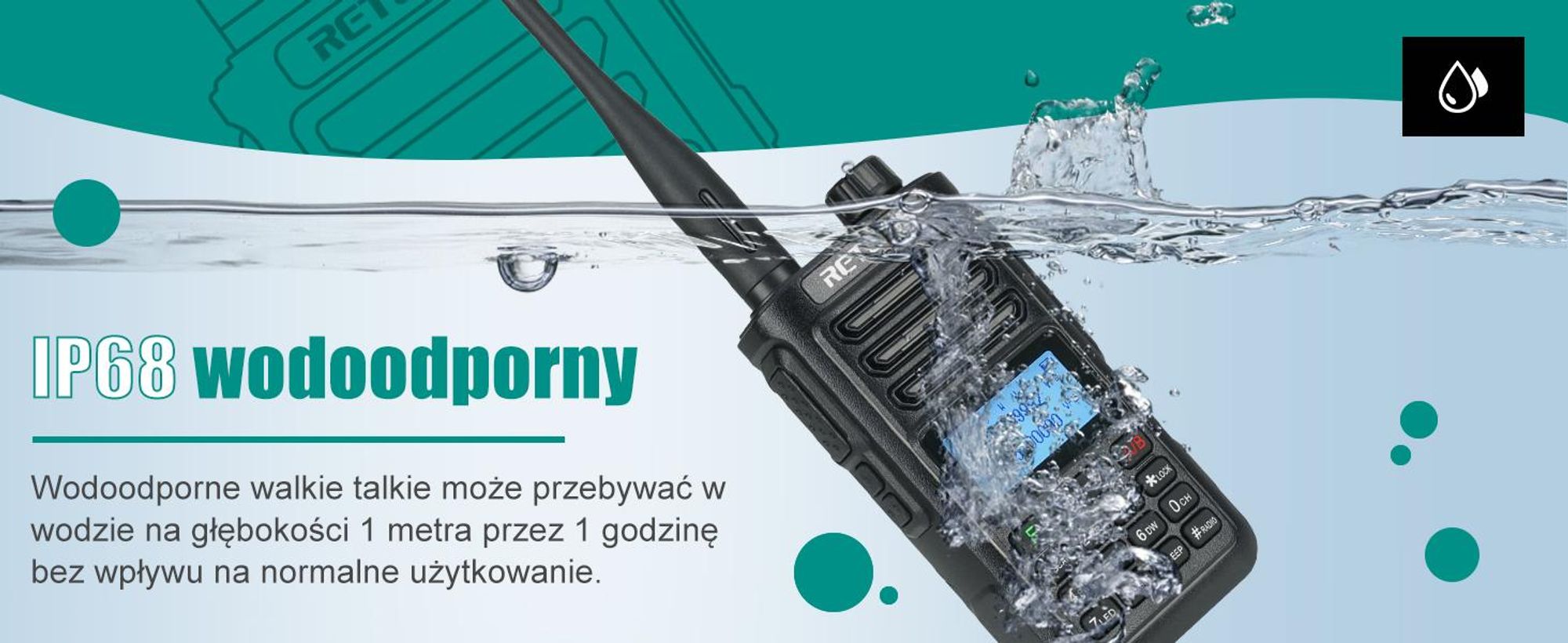 Radiotelefon amatorski Retevis RA89, duża moc, wodoodporność IP68, dwuzakresowy, VFO, akumulator 2500 mAh, ładowalne walkie-talkie typu C (2 szt., czarny)