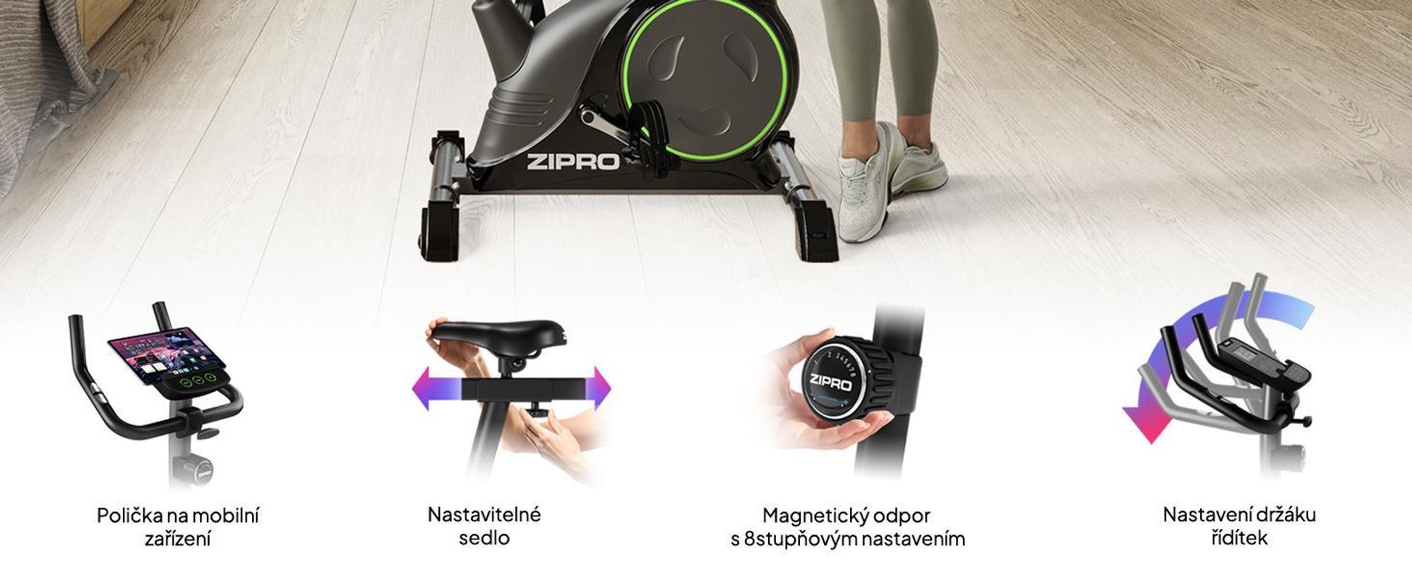 Zipro domácí trenažér Nitro – magnetický domácí trenažér Ergometr pro domácí použití Tichý fitness bike s měřením pulsu, nastavitelným sedlem (H/V) a LCD displejem