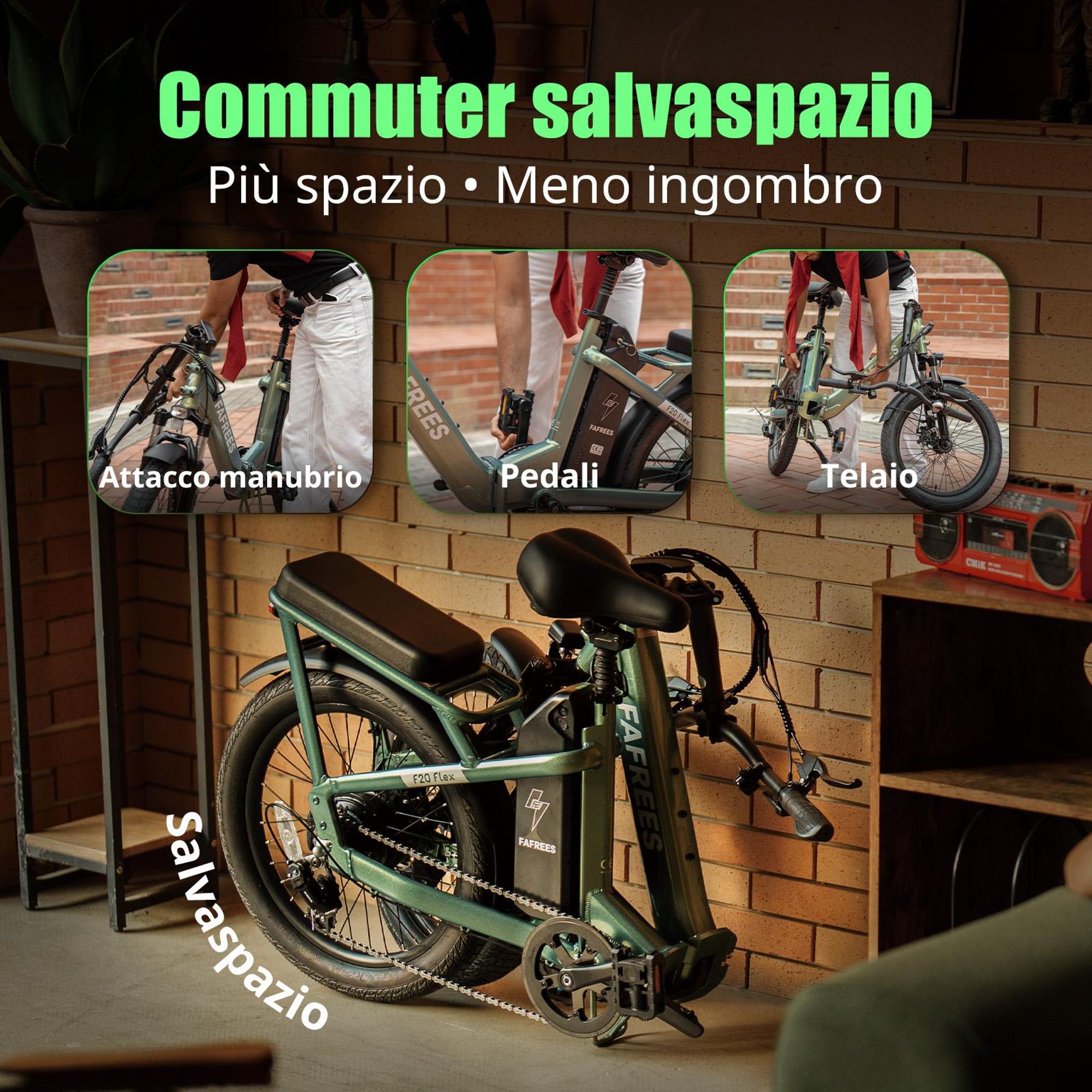 Bicicletta elettrica FAFREES F20 Flex - Motore da 250 W, batteria da 36 V 20 Ah, autonomia 75-100 km, freni a disco meccanici - Grigio canna di fucile