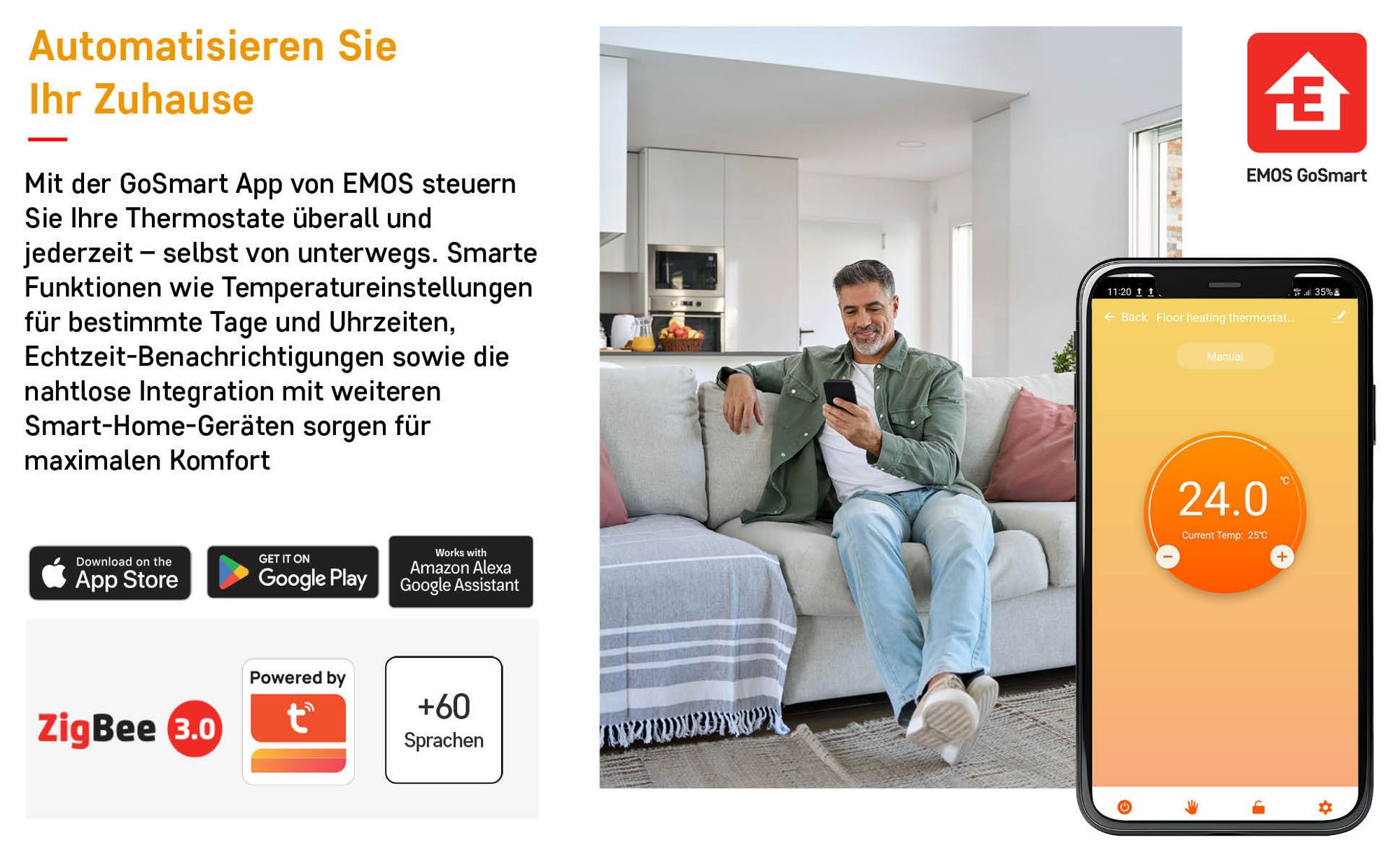 EMOS GoSmart Heizkörperthermostat mit App, programmierbarer Smart Home Thermostat, einstellbare Hysterese, P5630S