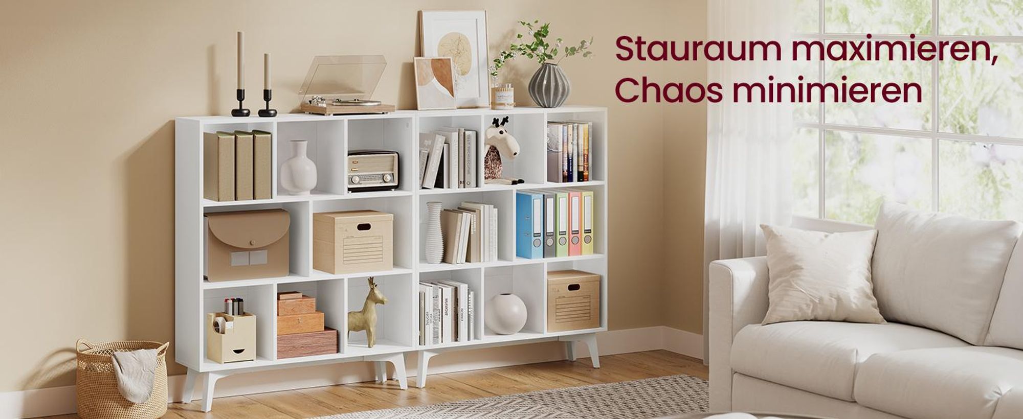 VASAGLE Bücherregal Standregal mit 8 Fächern Holzregal Mid-Century Modern 90 x 24 x 107,4 cm Weiß