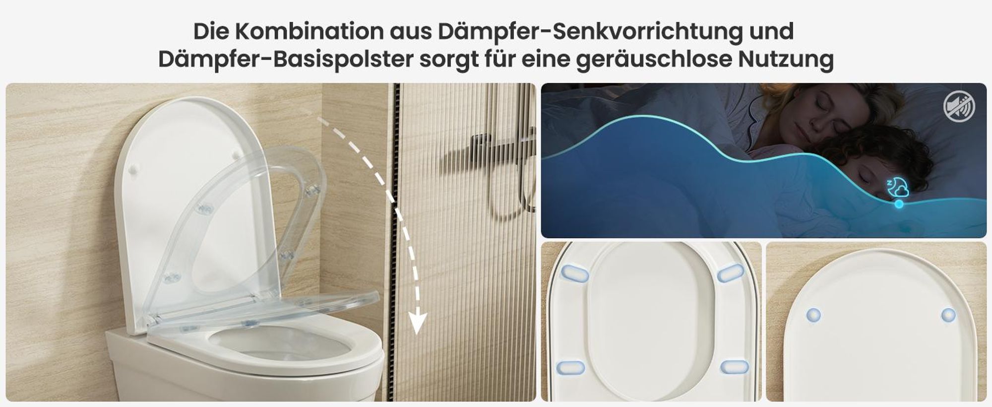 Toilettendeckel D Form WC-Sitze, Kurzer Toilettensitz mit Absenkautomatik Weiß, Klobrille abnehmbar, Vollummantelt, Duroplast, Anycee