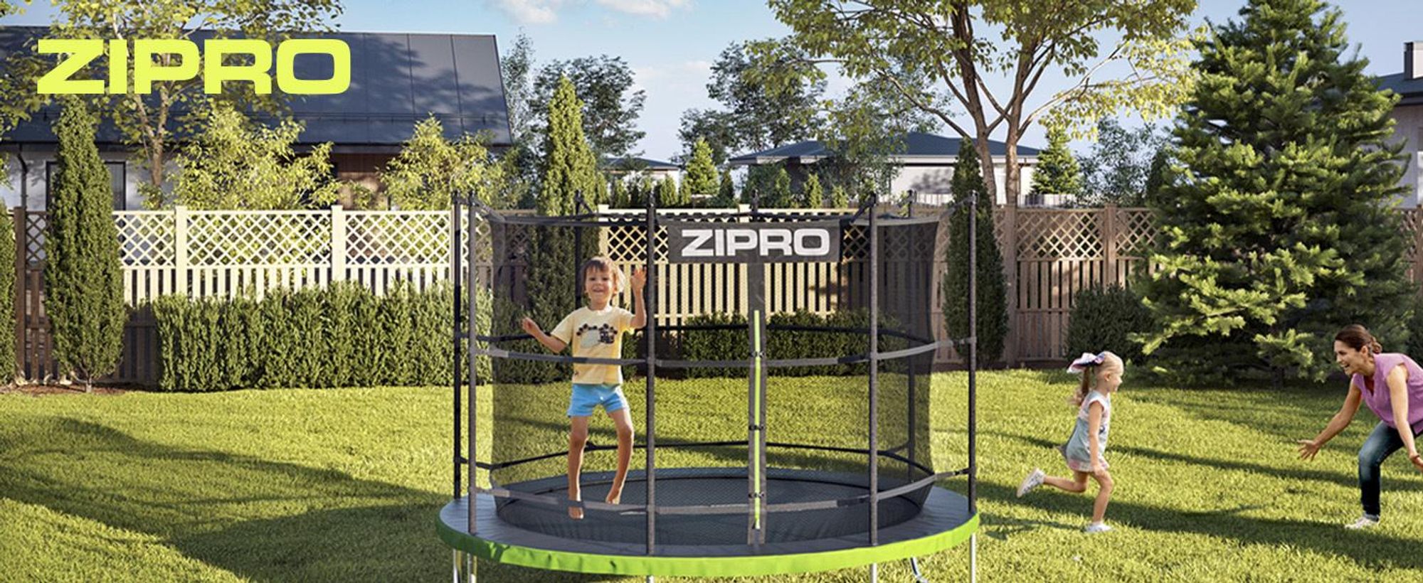 ZIPRO Trampolin Jump Pro IN | 6FT Ø 183cm | Gartentrampolin Kindertrampolin Komplett-Set inkl. Innennetz, Randabdeckung, Outdoor, Grün