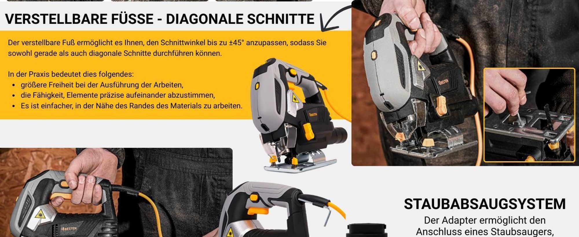 Stichsäge Elektrisch BESTEN BE0002902 Für Holz und Metall Mit Laser + Sägeblätter