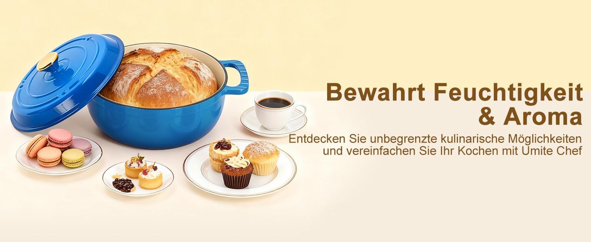 FCH Gusseisen Topf 26cm - 6QT-5.5L Emaille Bräter mit Deckel backofengeeignet - für Küche Backen Schmoren Braten (Blau)