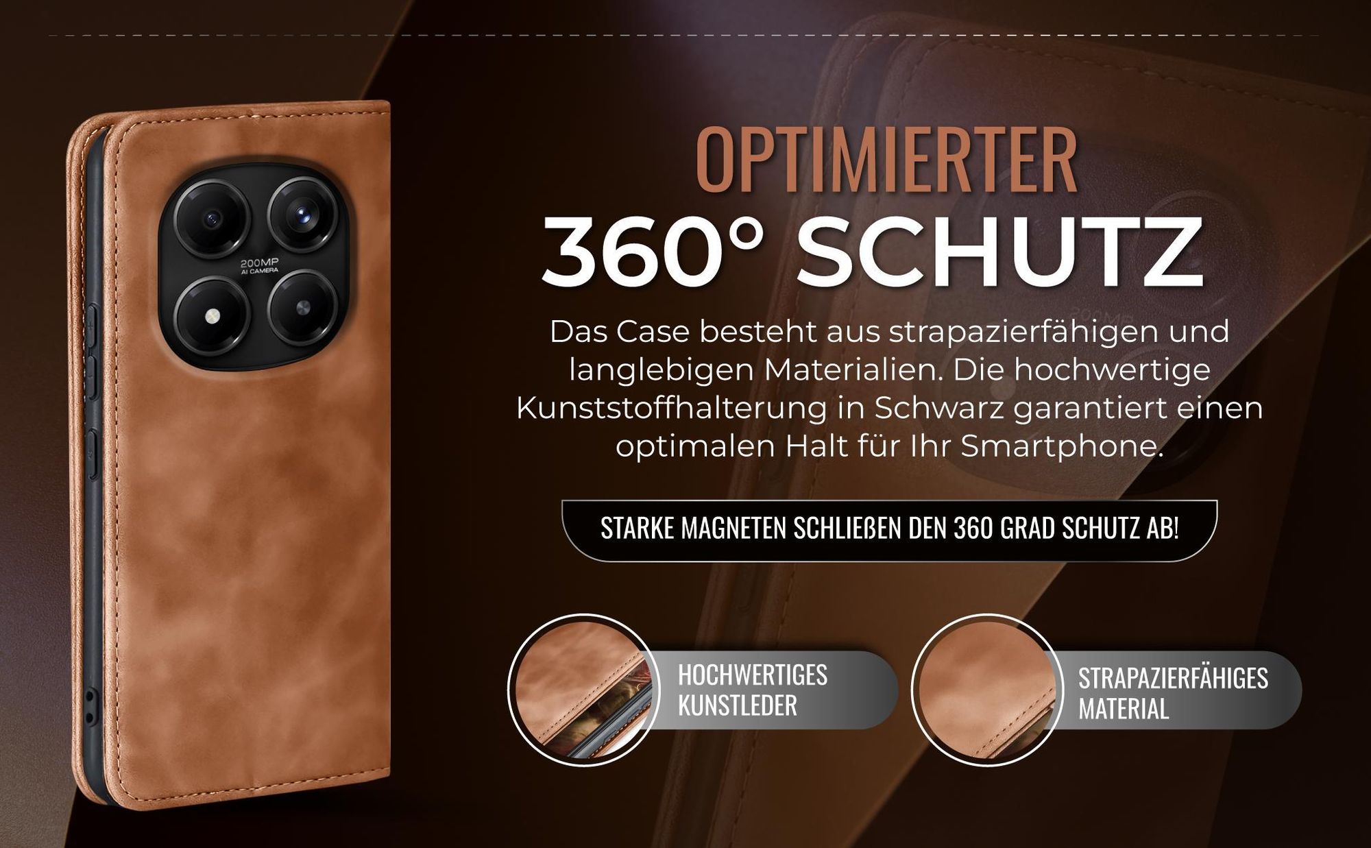 Hellbraune Handyhülle für Xiaomi Redmi Note 15 Pro+ 5G mit 360 Grad Schutz