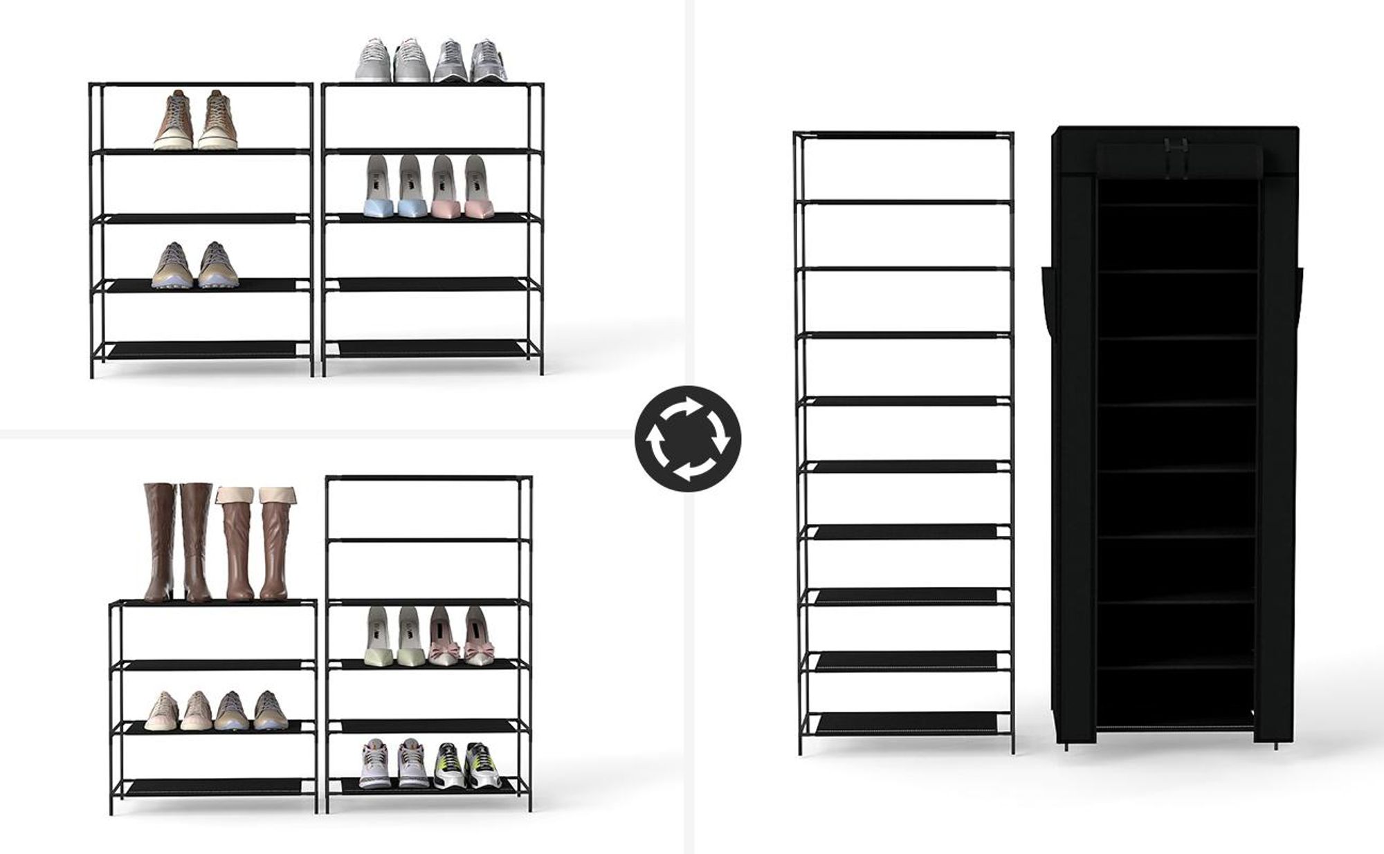Schuhschrank mit 9 Ebenen, Vliesstoff Schuhaufbewahrung, Schuhständer Platzsparend, Schuhregal für Flur Schlafzimmer Kleiderschrank, Breite 58 cm