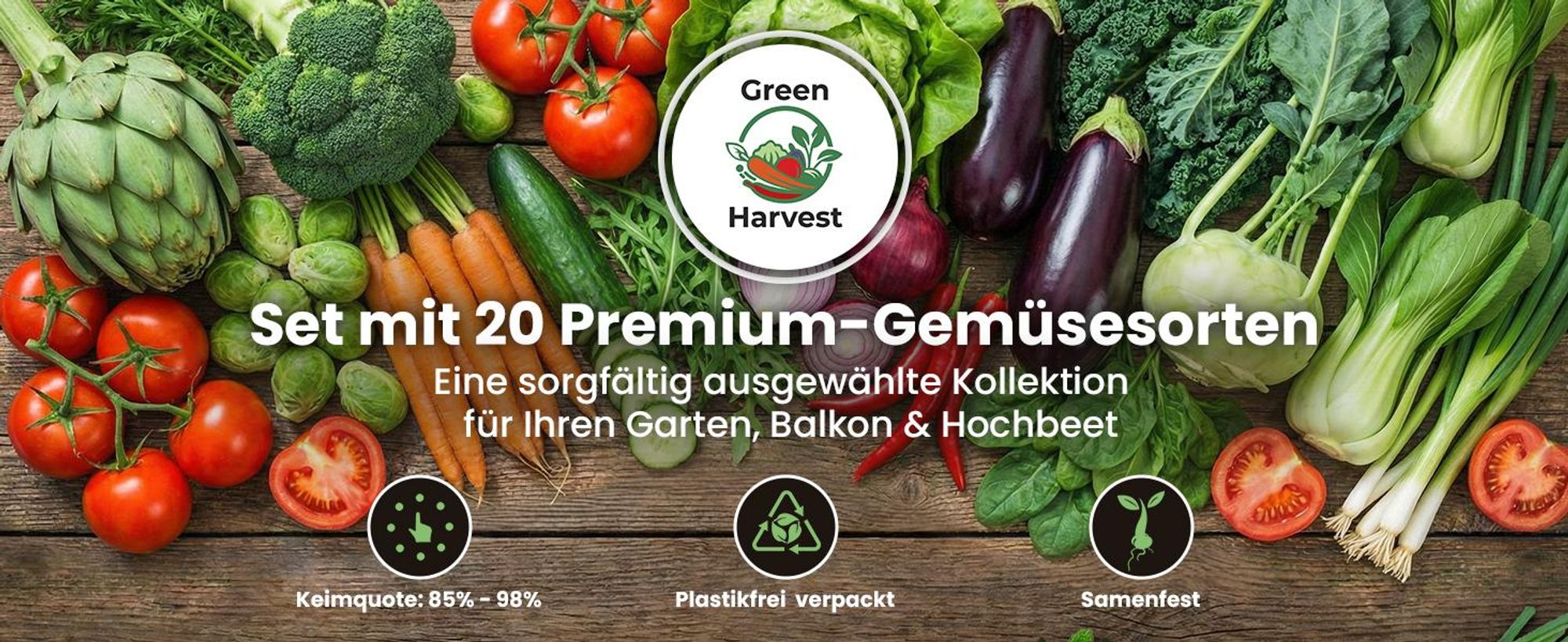 Green Harvest Gemüsesamen Set, 20 Sorten, 20 Beutel, Saatgut für Garten