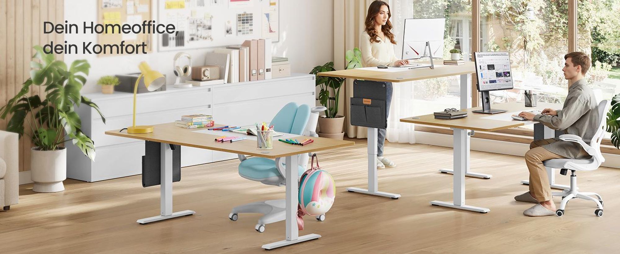 SONGMICS Höhenverstellbarer Schreibtisch elektrisch 120cm, stufenlos verstellbar, Memory-Funktion mit 4 Höhen,  pastellgelb