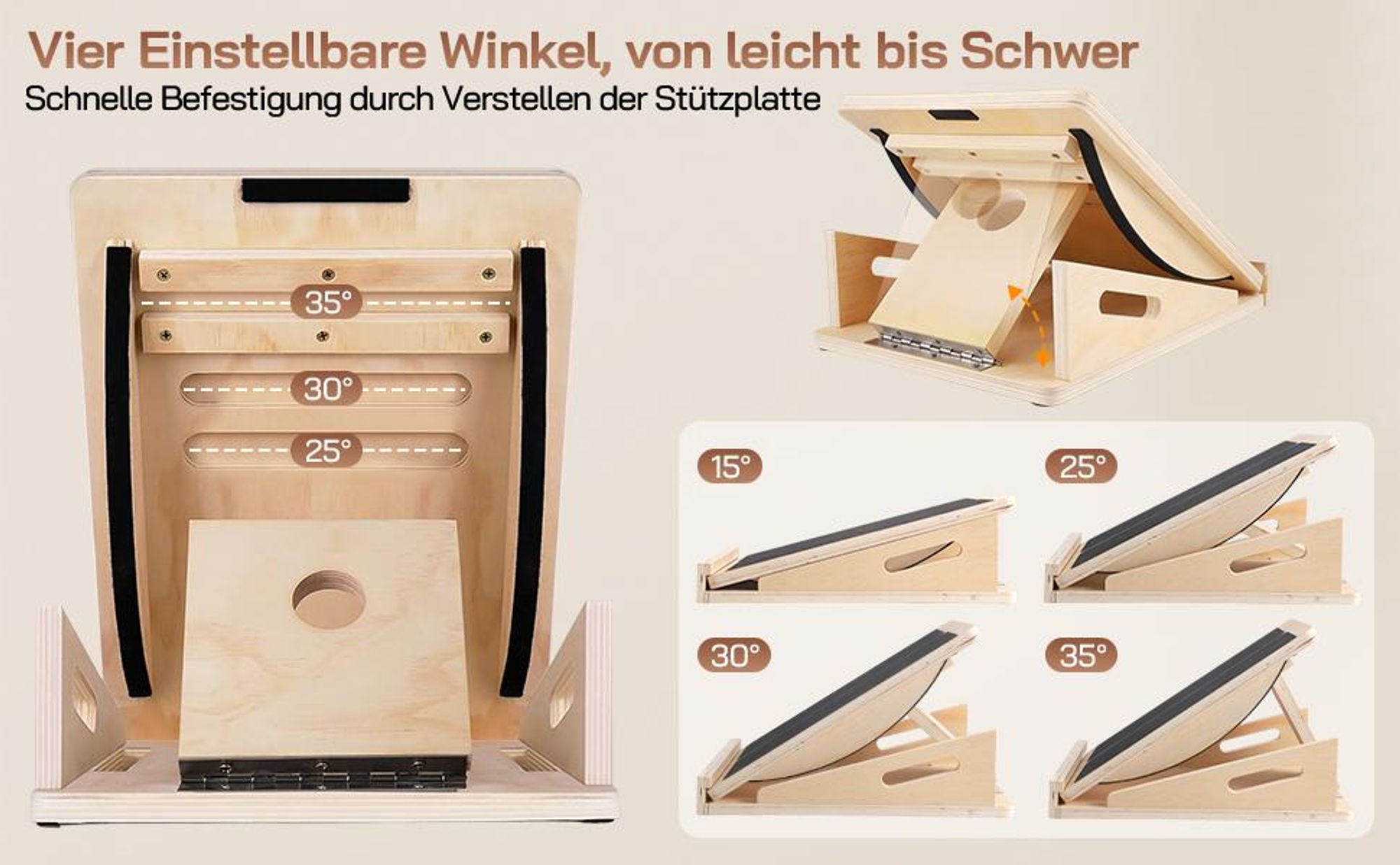 Wadendehner aus Holz, Wadendehner Schrägbrett, Slant Board Schrägbrett, Wadentrainer, Wadenstrecker, Einstellbares, für Wadendehnung und Neigungsbrett