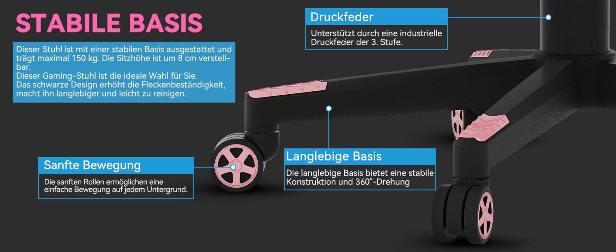 Puluomis Gaming Stuhl mit Massage und Fußstütze 150kg, Bürostuhl Ergonomisch Chefsessel Schreibtischstuhl Racing Stuhl Computerstuhl Rosa Pink Schwarz