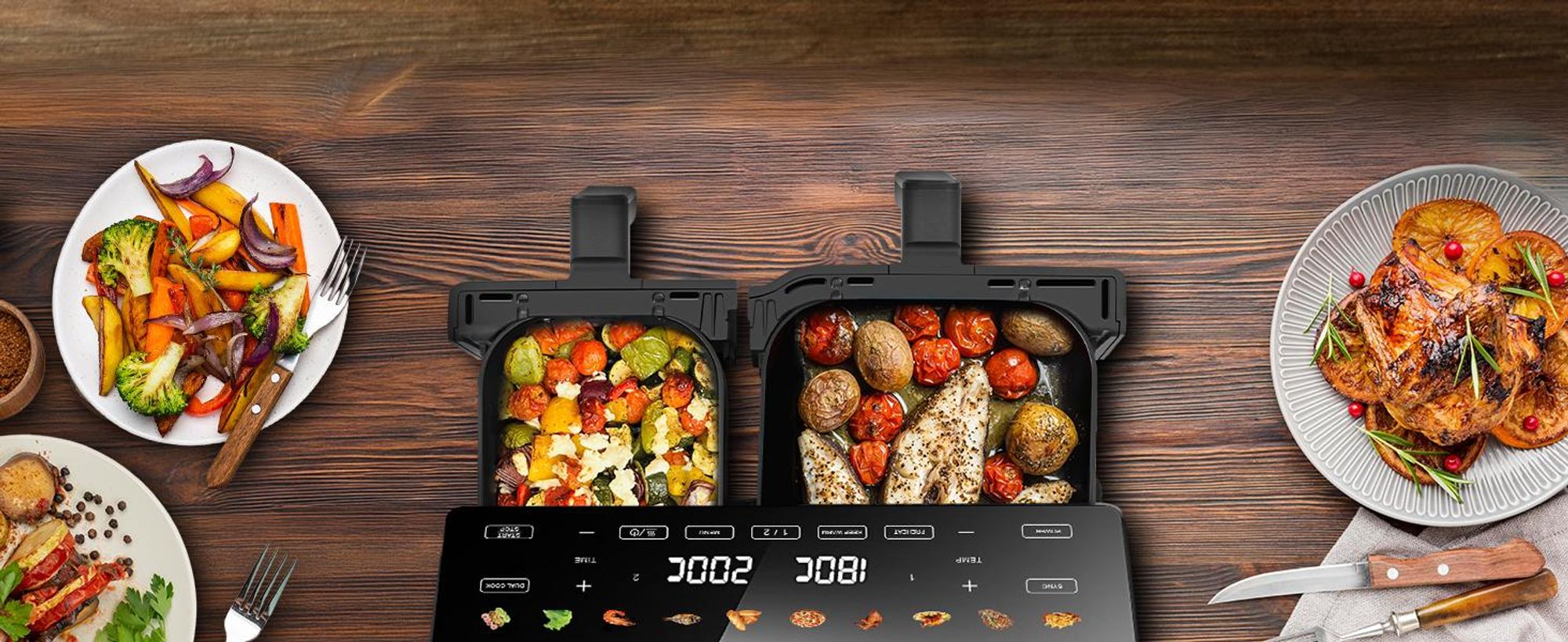 Extralink Air Fryer Dual Basket 10 l Heißluftfritteuse 2500 W mit 2 Körben und Touchdisplay