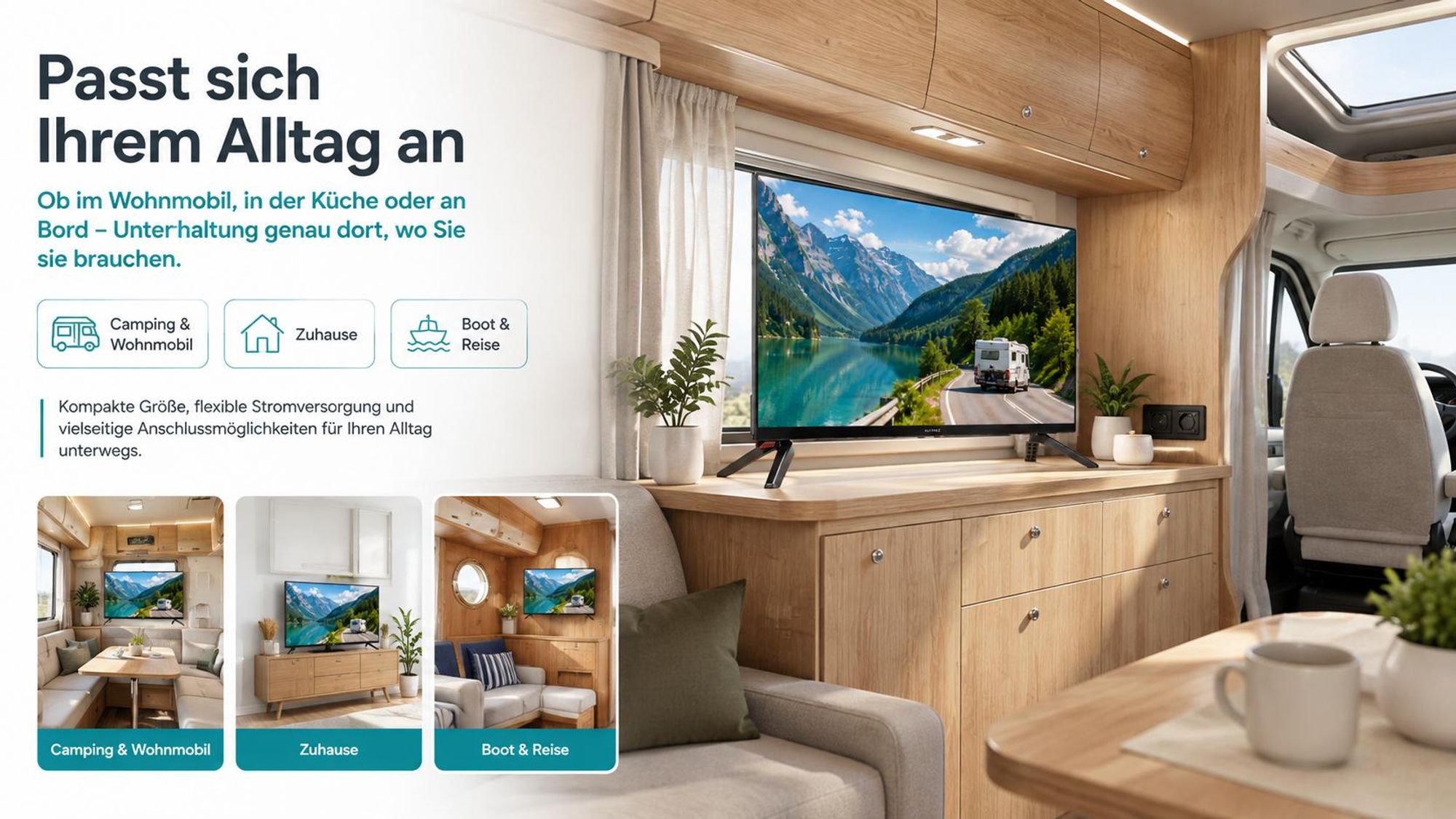 Kiano Slim TV Travel 24 Zoll (61 cm) Fernseher, HD, LED, Triple Tuner DVB-T2, Auto-Ladegerät, HDMI, USB, Dolby Audio