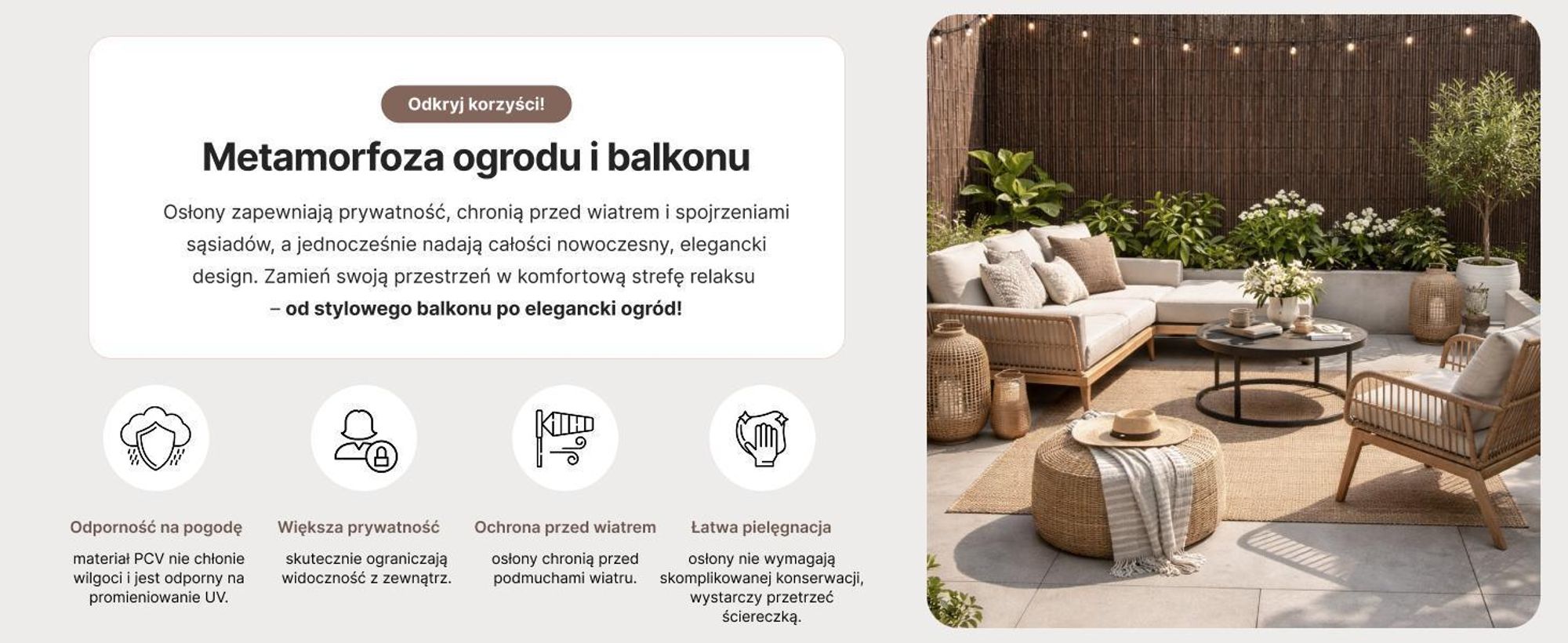 Osłona na Balkon Taras Tubo Marrone Mazovia Całoroczna, Odporna UV Mata na Ogrodzenie Brązowa PCV 100x300 cm