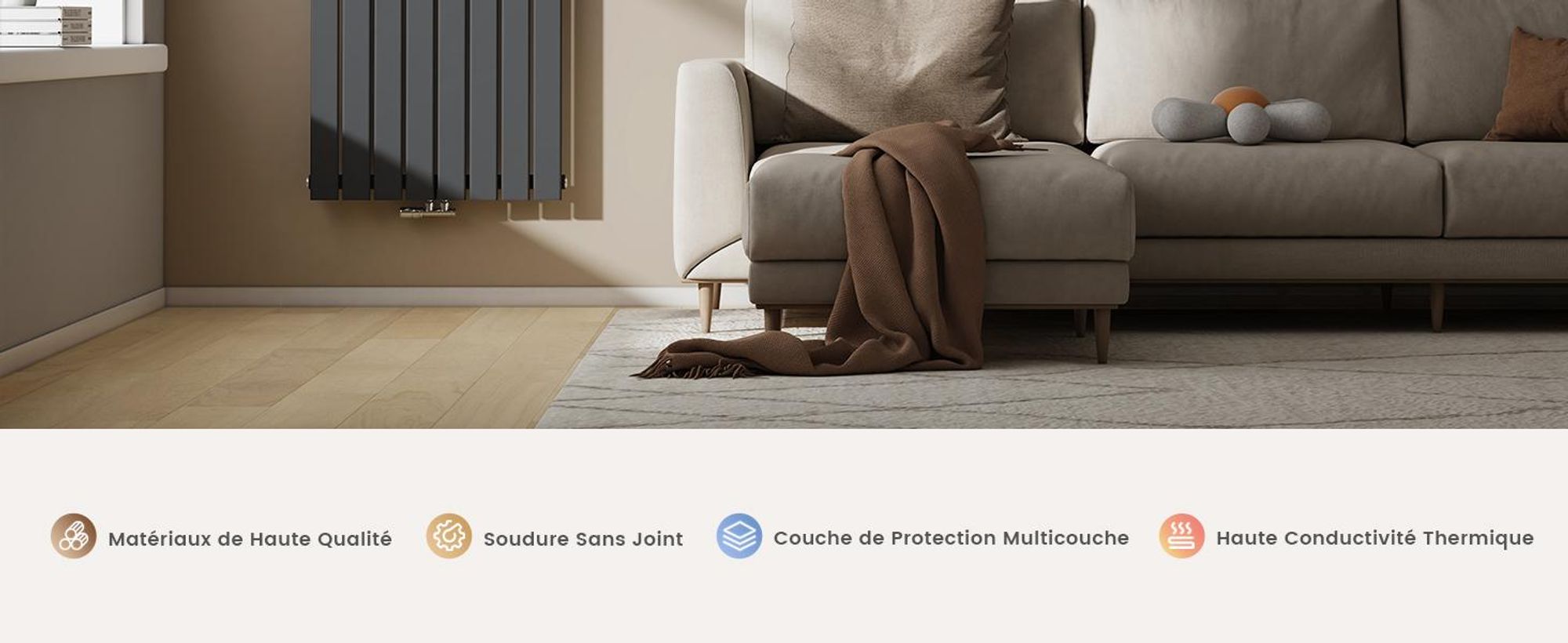 Radiateur EMKE Radiateur à panneaux design vertical 1600 x 460 mm Anthracite Simple couche plat Raccordement central Chauffage Acier SPCC, 751 W sans thermoplongeur