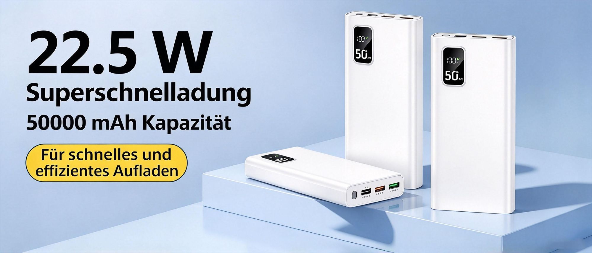 Juksun Powerbank 50000mAh 22.5W Schnellladegerät weiß Tragbares Ladegerät mit USB-C und USB-A für Outdoor und Reisen