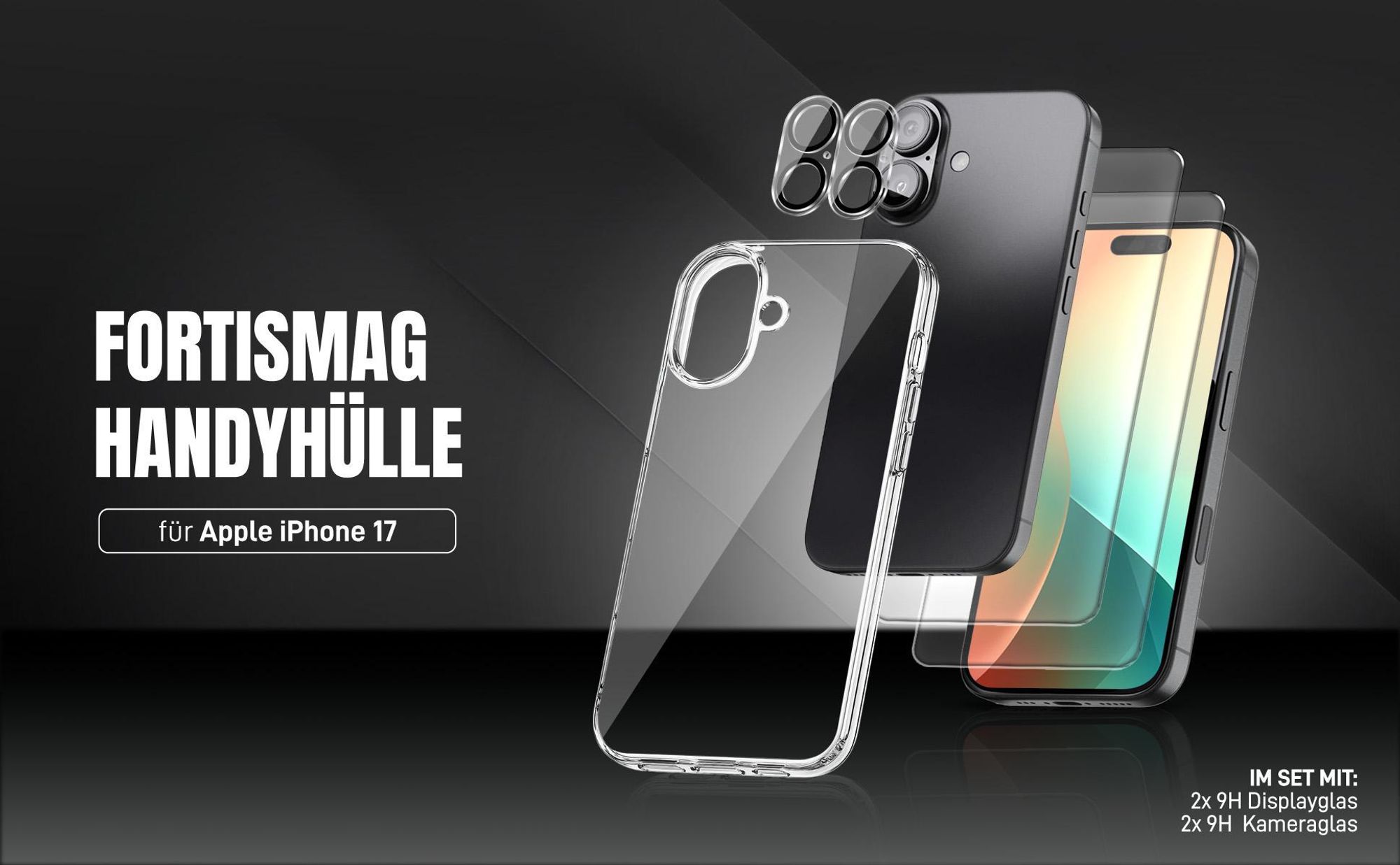 TPU Backcover für Apple iPhone 17 mit 2x Displayglas und 2x Kameraglas