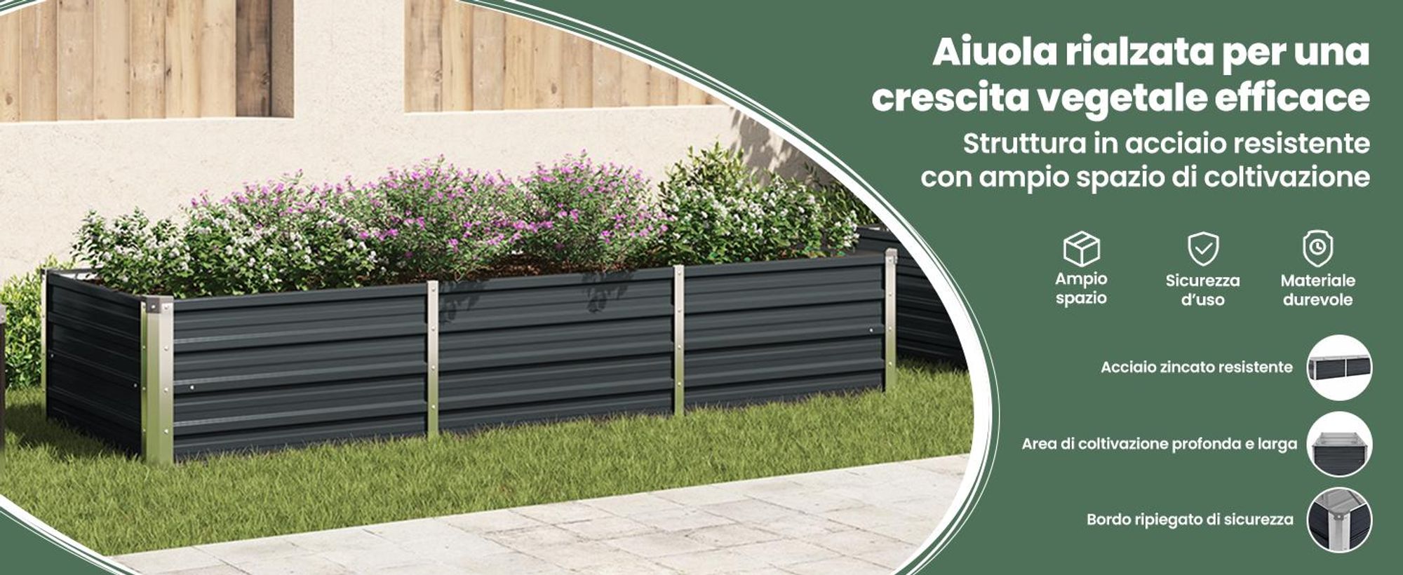 vidaXL Letto da giardino rialzato antracite 240 x 80 x 45 cm Acciaio zincato