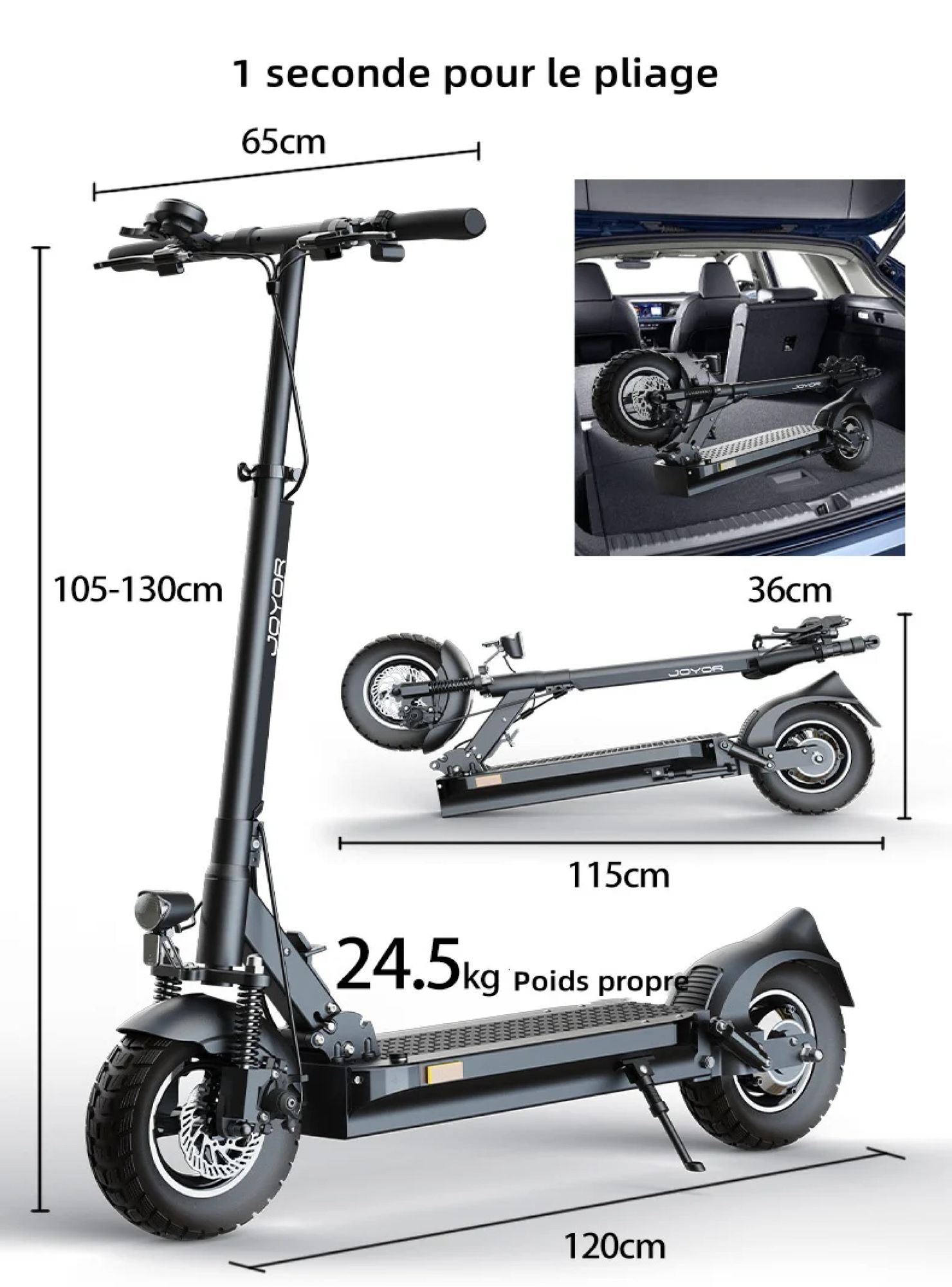 JOYOR Y8-S ABE Certified Pliable Trottinette électrique - Moteur 500W Batterie 48V26AH Pneus de 10 Pouces - Noir
