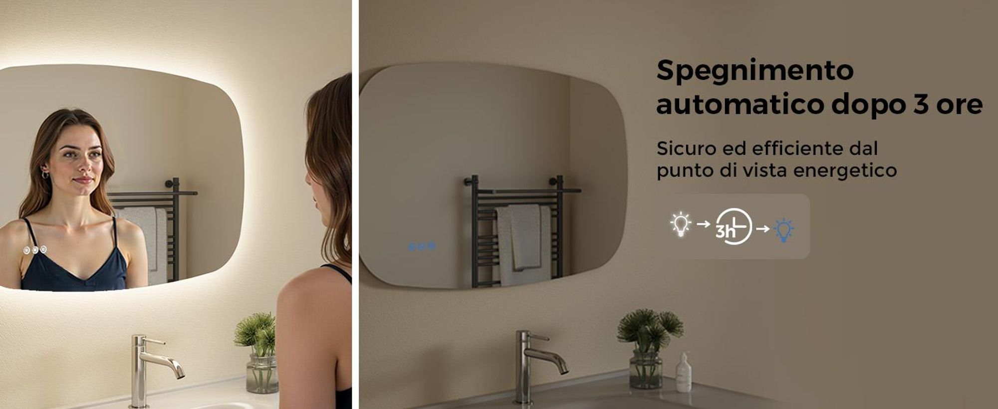 S'AFIELINA 95×60 cm specchio da bagno con illuminazione Specchio ovale a LED con interruttore a sfioramento, dimmerabile a 3 colori di luce regolabili, antiappannamento, funzione memoria