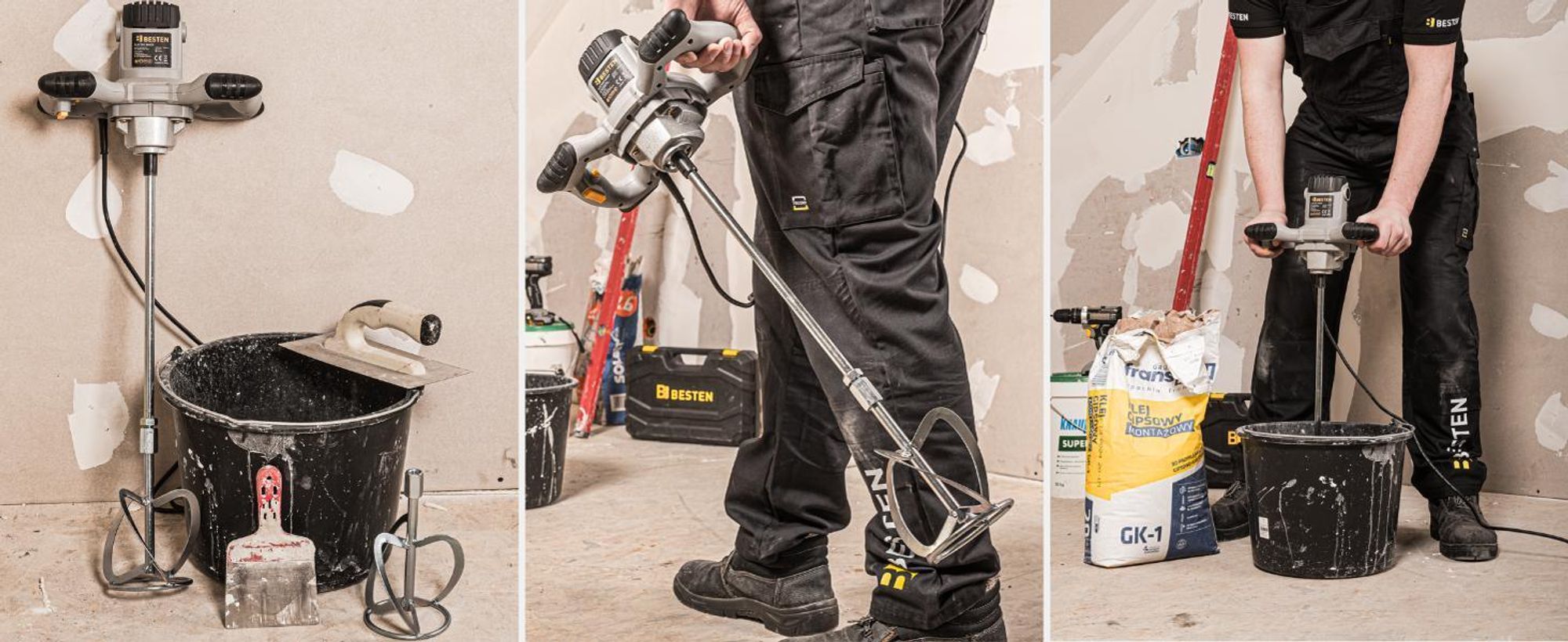 Mischer für Kleber Beton Mörtel Gips elektrisch Betonmischer 1400W +2 Rührwerke