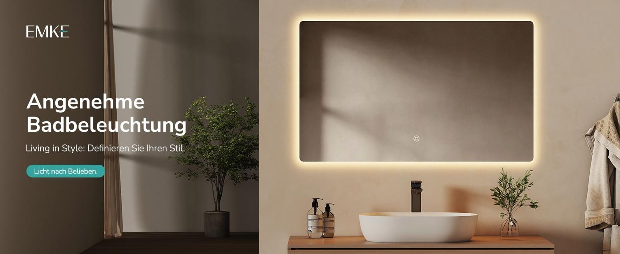 EMKE LED Badspiegel 100x60cm mit Beleuchtung 3 Lichtfarbe kaltweiß Neutral Warmweiß Lichtspiegel Badezimmerspiegel mit Touchschalter
