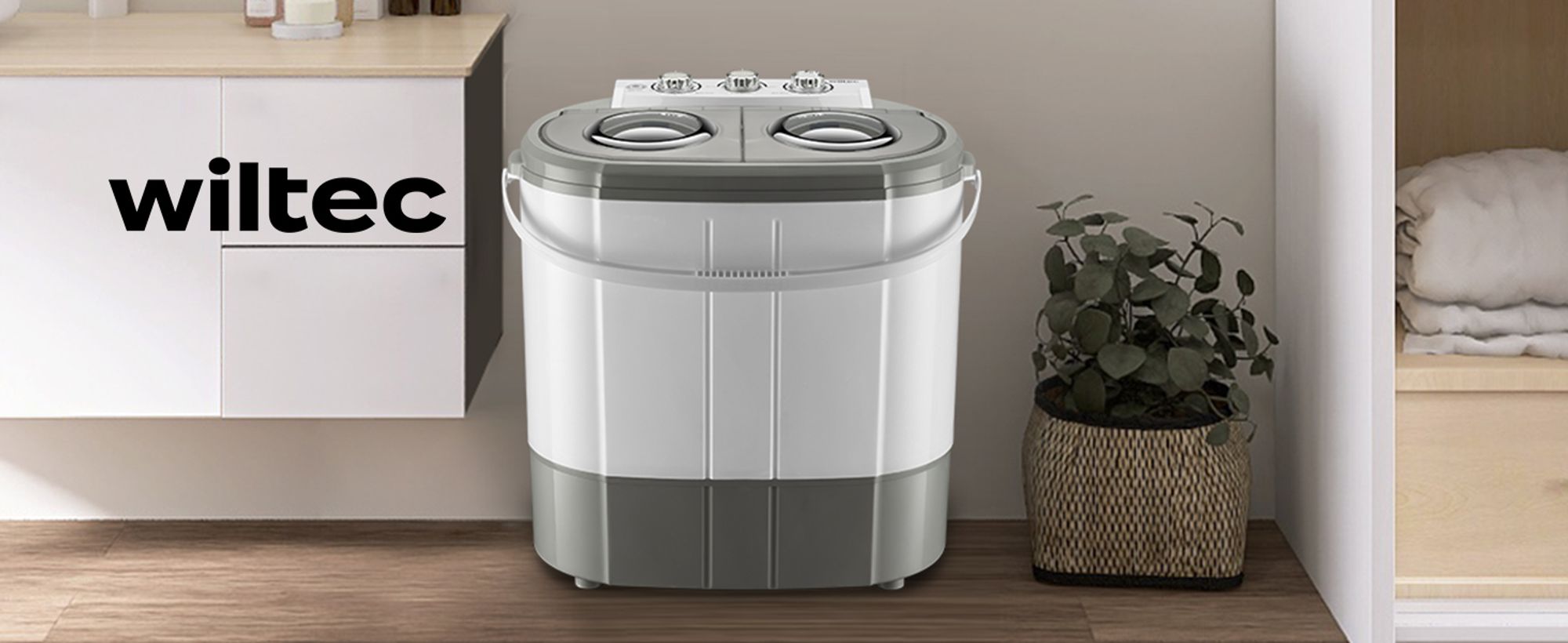 Wiltec Camping Waschmaschine 230 W 60 x 36 x 60 cm, Mini Waschmaschine für bis zu 3,0 kg Wäsche, Reisewaschmaschine mit 2,0 kg Schleuderkapazität