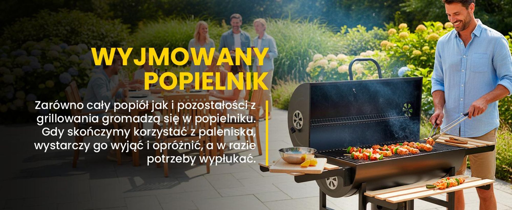 Duży grill węglowy w kształcie beczki na kółkach z pokrywą