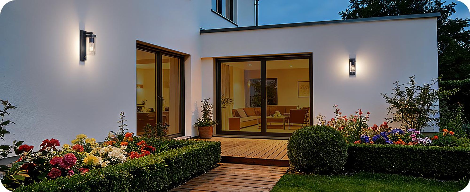 EDISHINE Außenwandleuchte mit Bewegungsmelder, Aluminium, Moderne Wandlampe E27 mit Dämmerungssensor, für Haustür, Terrasse, Garage, Schwarz