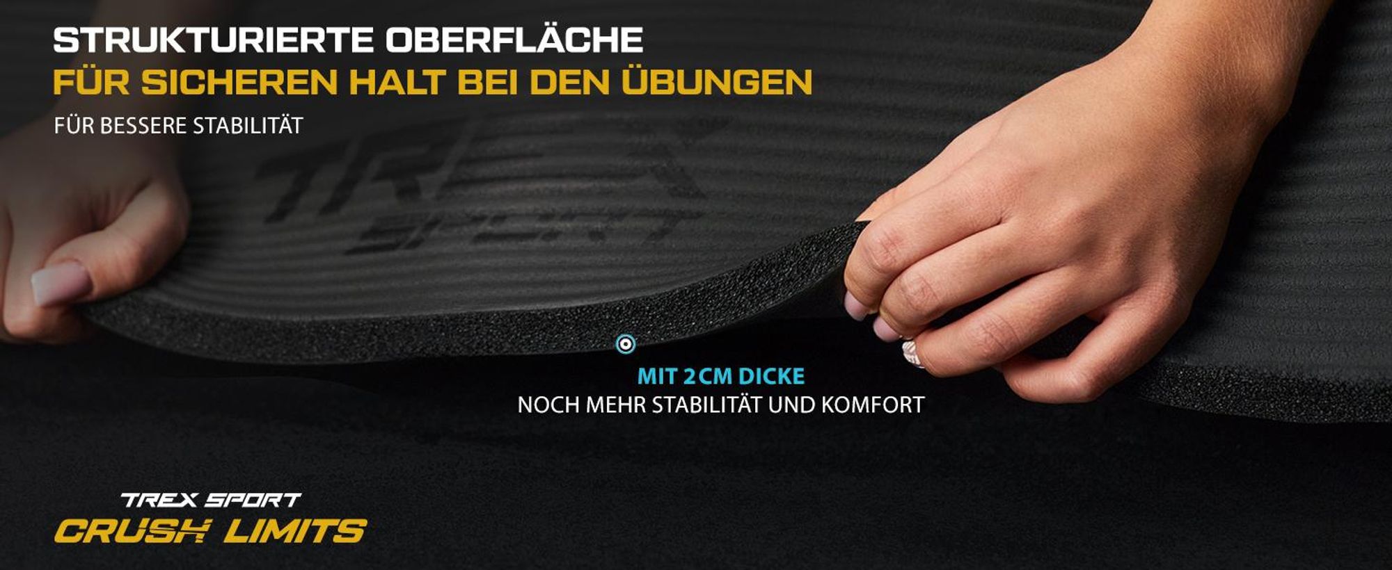 TREX SPORT Gymnastikmatte Fitnessmatte 2cm TX-029NGM | Yogamatte Pilates 190×80×2cm | Trainingsmatte rutschfest, wasserdicht | Sportmatte schwarz