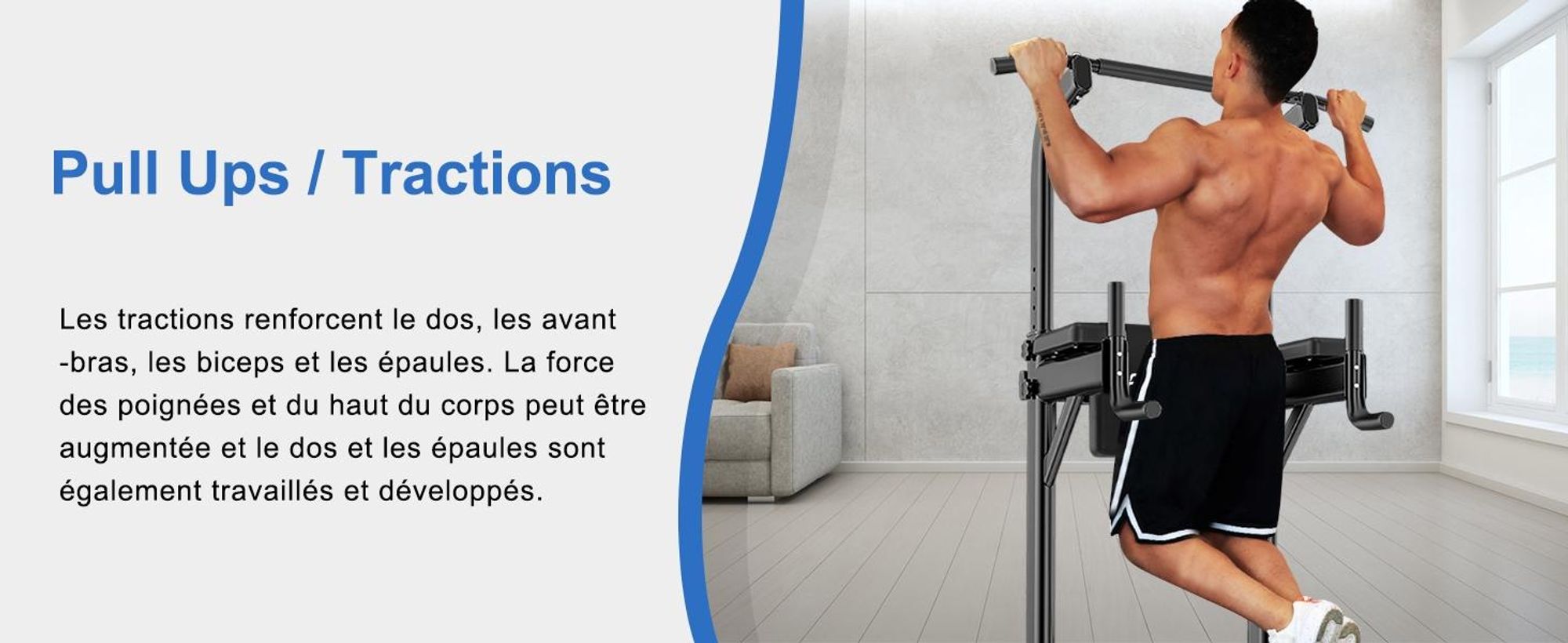 DH FitLife Power Tower Dip Station – Station de Musculation avec Barre de Traction et Barres de Dip pour Entraînement à Domicile