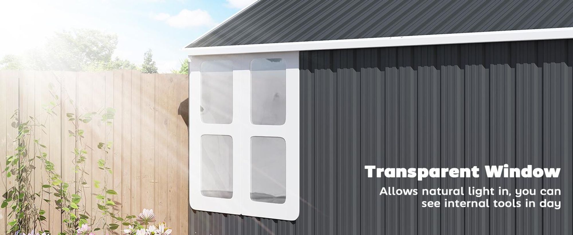 Domek ogrodowy Outsunny 4m², stalowy, z oknem, 259 x 172 x 222 cm, zamykany na klucz, szafka ogrodowa na taras, balkon, ciemnoszary