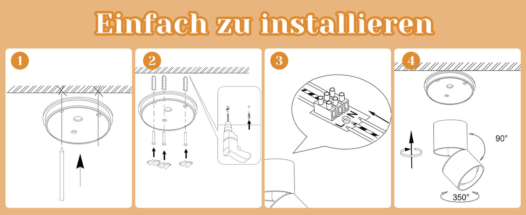 ZMH LED Deckenleuchte Deckenstrahler 1 Flammig Deckenspots Weiß Modern Rund Schwenkbar 350° Warmweiß Sunset Innen für Wohnzimmer Schlafzimmer Treppen