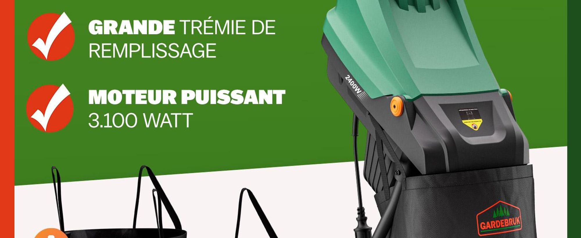 GARDEBRUK Broyeur de végétaux électrique 2.400 W