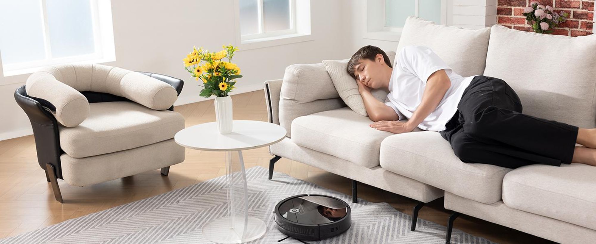 Vactidy W6 Roboterstaubsauger, Starke Saugkraft, 120 Min. Laufzeit, Schlank, Geräuscharm, Automatische Selbstaufladung, WLAN-/App-/Alexa-Steuerung