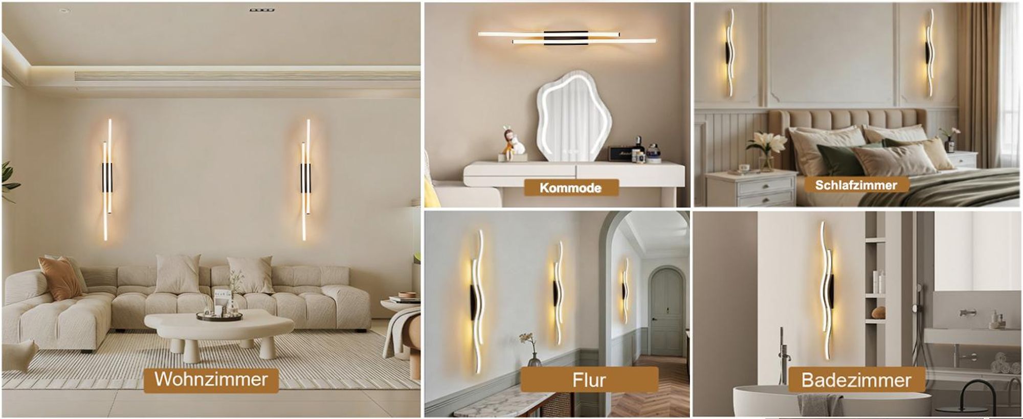 2 Stück LED Wandleuchte Wellenform Innen Modern Dimmbar 3 Farbtemperaturen Wiederaufladbar Wandlampe mit Fernbedienung, Schwarz
