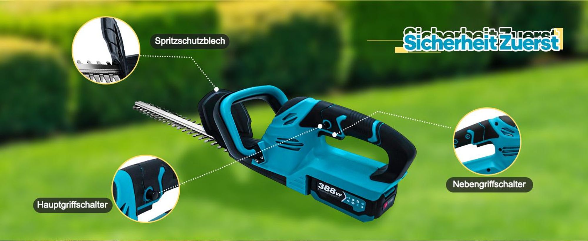 Akku Heckenschere, Heckenschneider, Elektrische Heckenschere, Mit 2 Akkus & Ladegerät