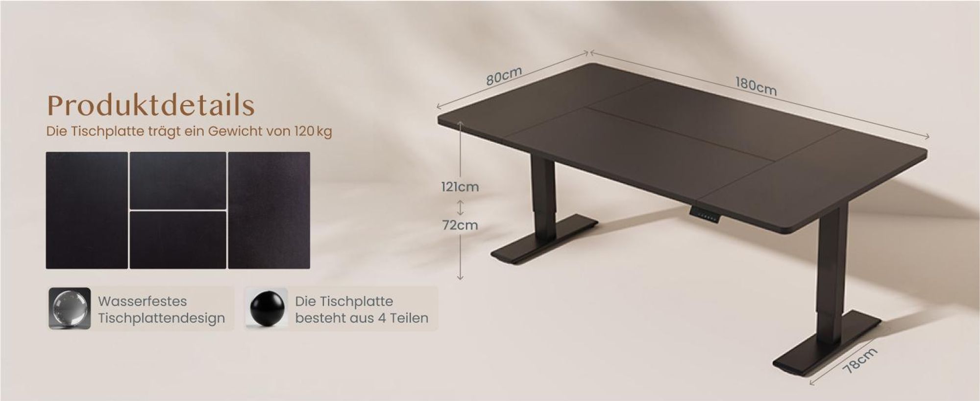FLEXISPOT QB2 Höhenverstellbarer Schreibtisch Elektrisch 180x80cm, mit Monitorhalterung, 2 STARKE MOTOREN, 120 kg Tragkraft, 4 Memory-Funktion Schwarz