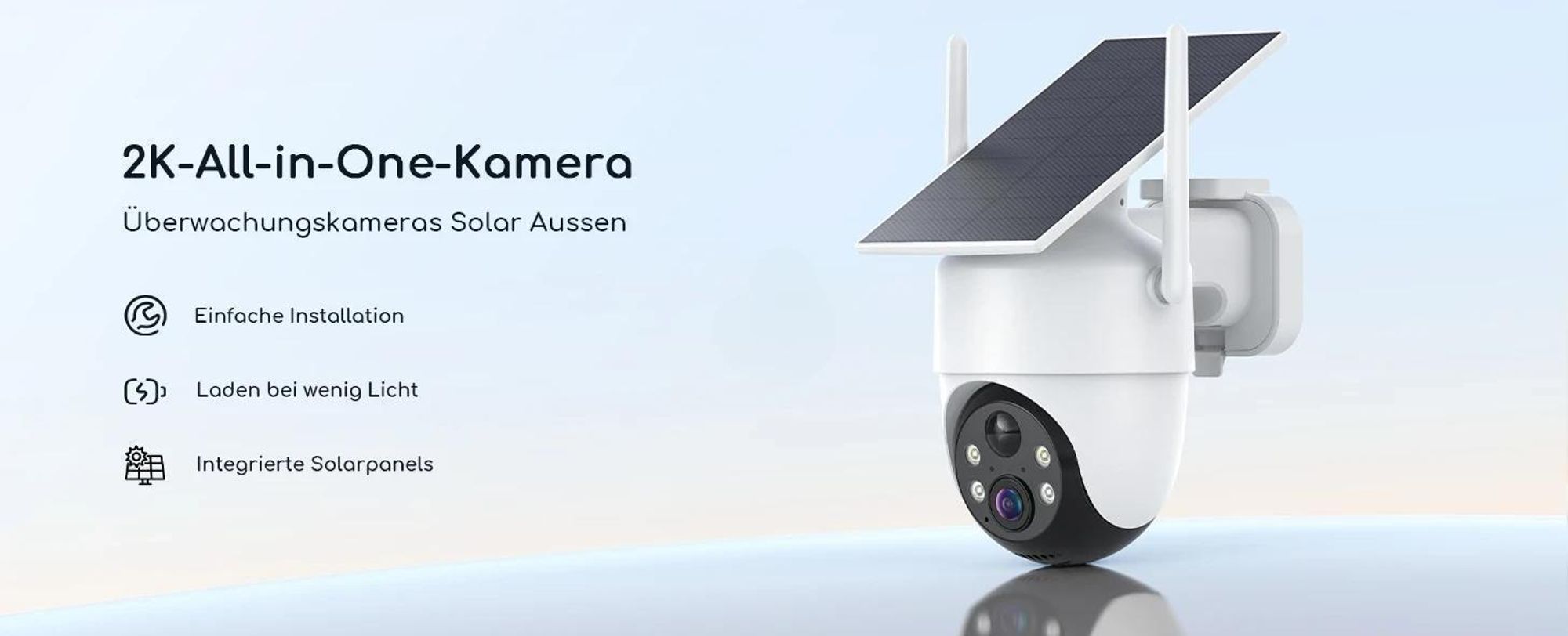 Überwachungskamera Aussen Akku Solar-2K Outdoor WLAN Kamera Überwachung Aussen Kabellose Installationsfreie Solarpanel KI-Erkennung 360°PTZ mit 32&64G