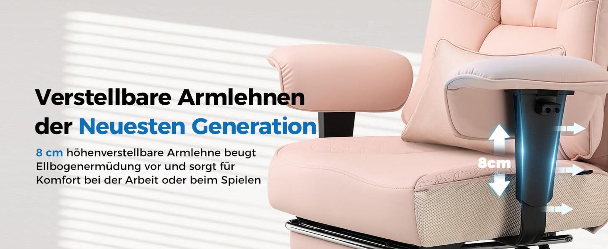 GTPLAYER Gaming Stuhl, Ergonomischer Bürostuhl mit Fußstütze, 150° Verstellbare Rückenlehne & Armlehnen, Computerstuhl Chefsessel, 180KG, ROSA