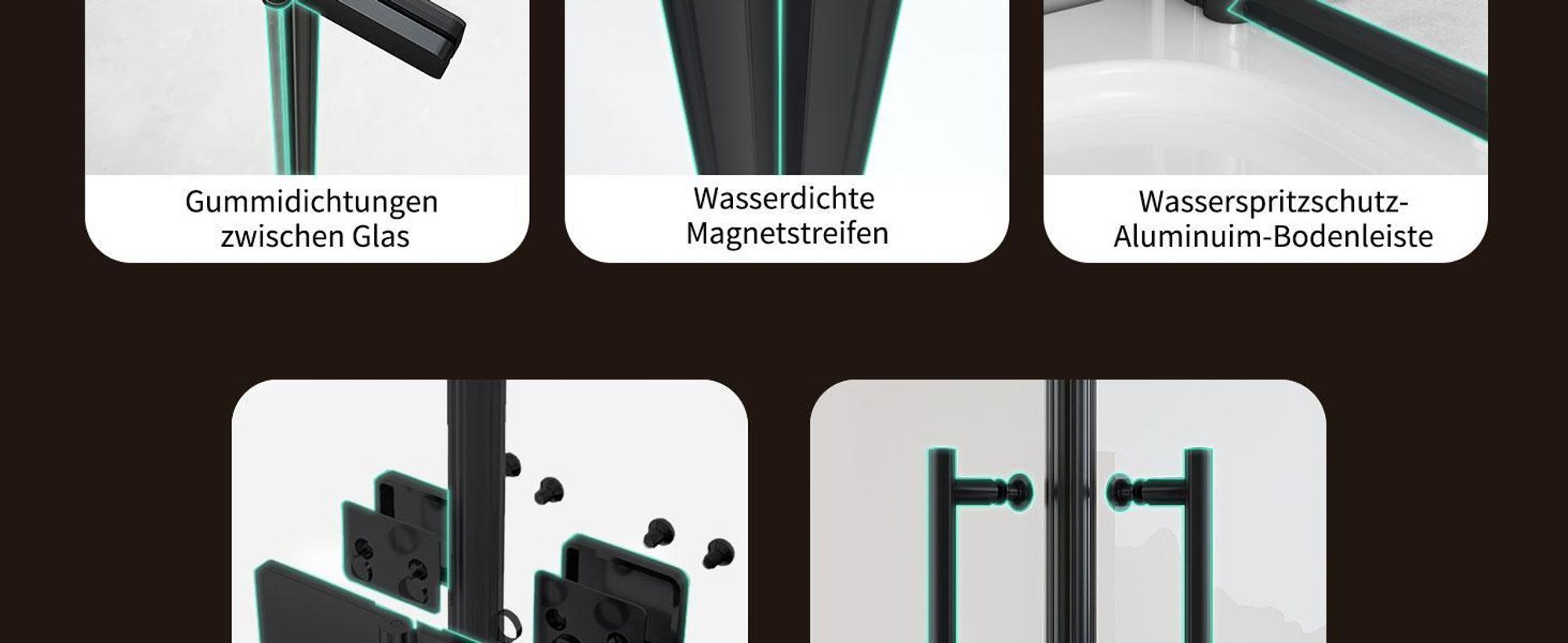 Falttür Duschkabine 90x90x195cm Eckeinstieg Duschabtrennung Doppelt Falttüren Eckdusche Faltbar Duschwand Schwarz Faltdusche aus ESG-NANO GLAS