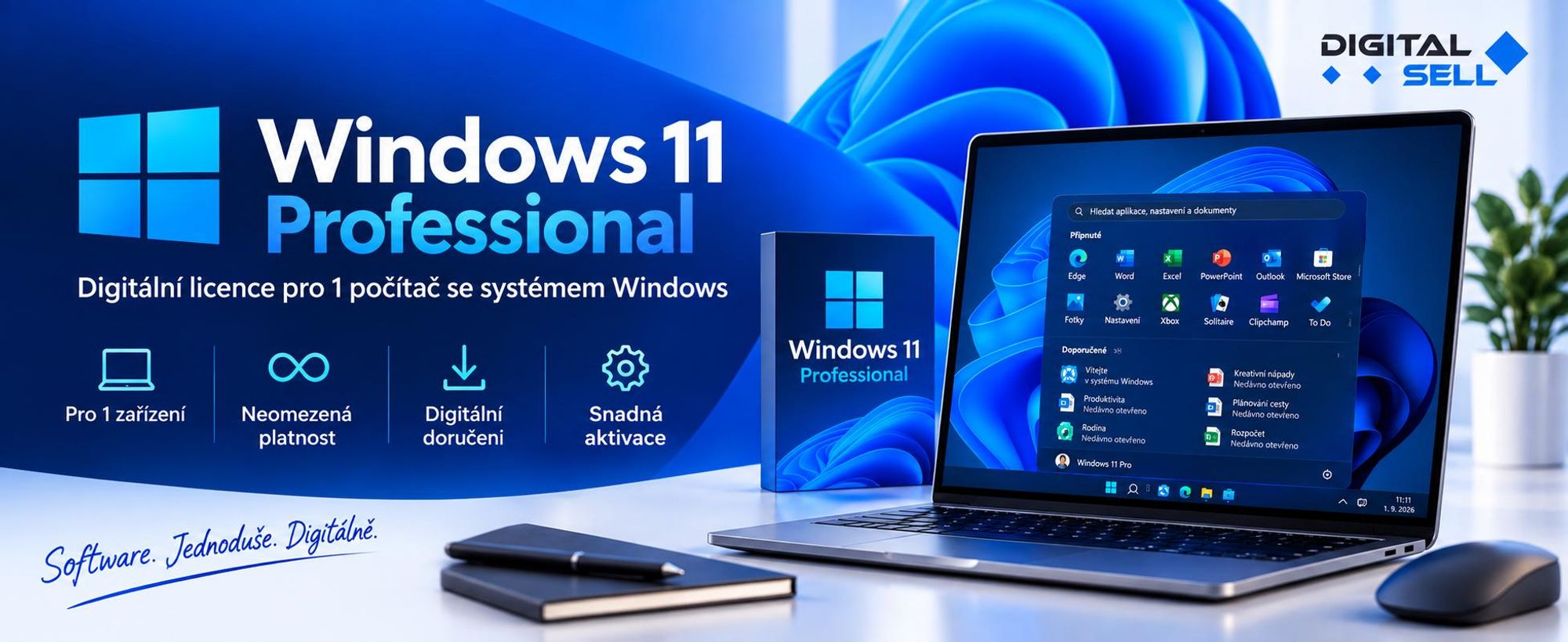 Windows 11 Professional – digitální licence pro 1 Windows PC se snadnou aktivací.