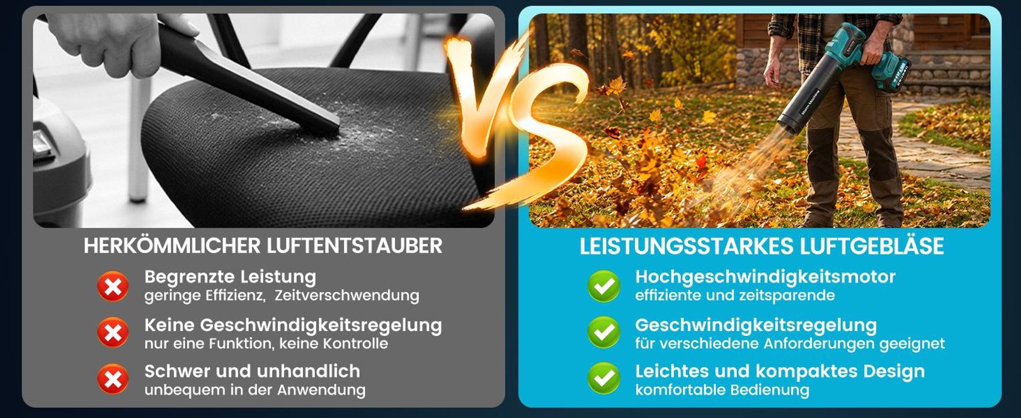 Turbo Gebläse,6 Stufen Bürstenloses Akku Laubbläser Akku,648 km/h Jet Fan mit 2*4 Ah Akuus, 40.000 U/min Elektrische Staubgebläse Luftbläser