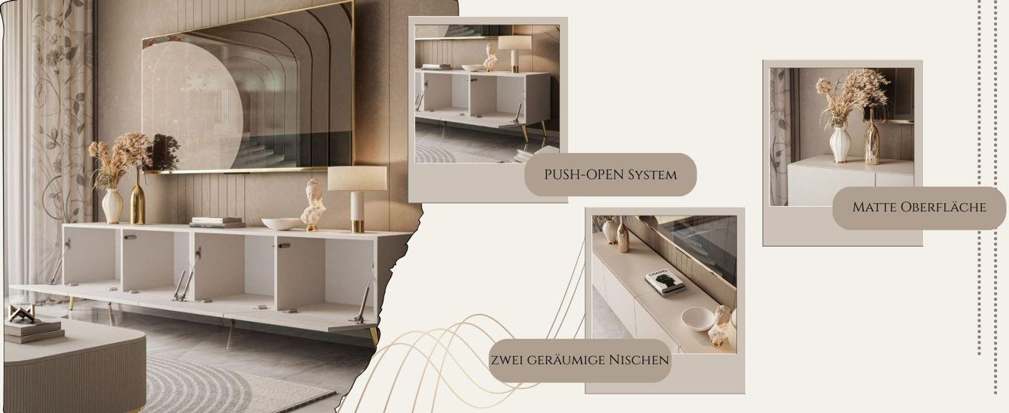 TV-Schrank COLGANTE KASCHMIR 200 cm auf schwarzen Beinen